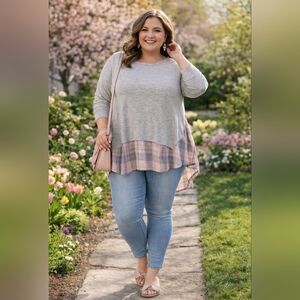 TWO BY VINCE CAMUTO Pink Plaid Long Sleeve Top